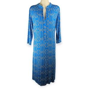 T-bags Los Angeles Bright Aqua Blue Midi Dress Stretchy Kaftan Slits Vacation L